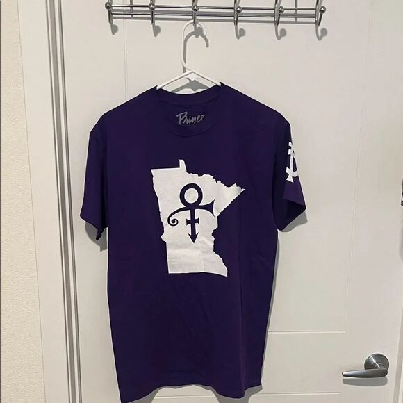 Prince Tops - Prince Music Artist Purple White Minnesota Symbol Graphic Pullover T-Shirt